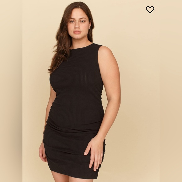 Reformation Maly Dress Ribbed Knit Ruched Sides Mini L - Picture 3 of 7